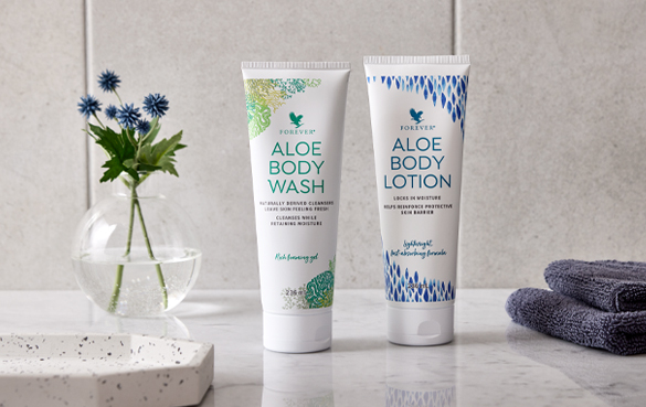 Aloe Body wash och Aloe body lotion från Forever Living Products.