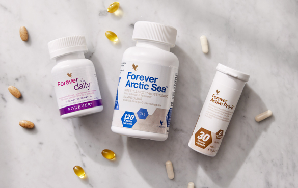 Forever Key 3 ger dig vitaminer, omega-3 och noga utvalda mjölksyrabakterier. Enkelt, smidigt. 