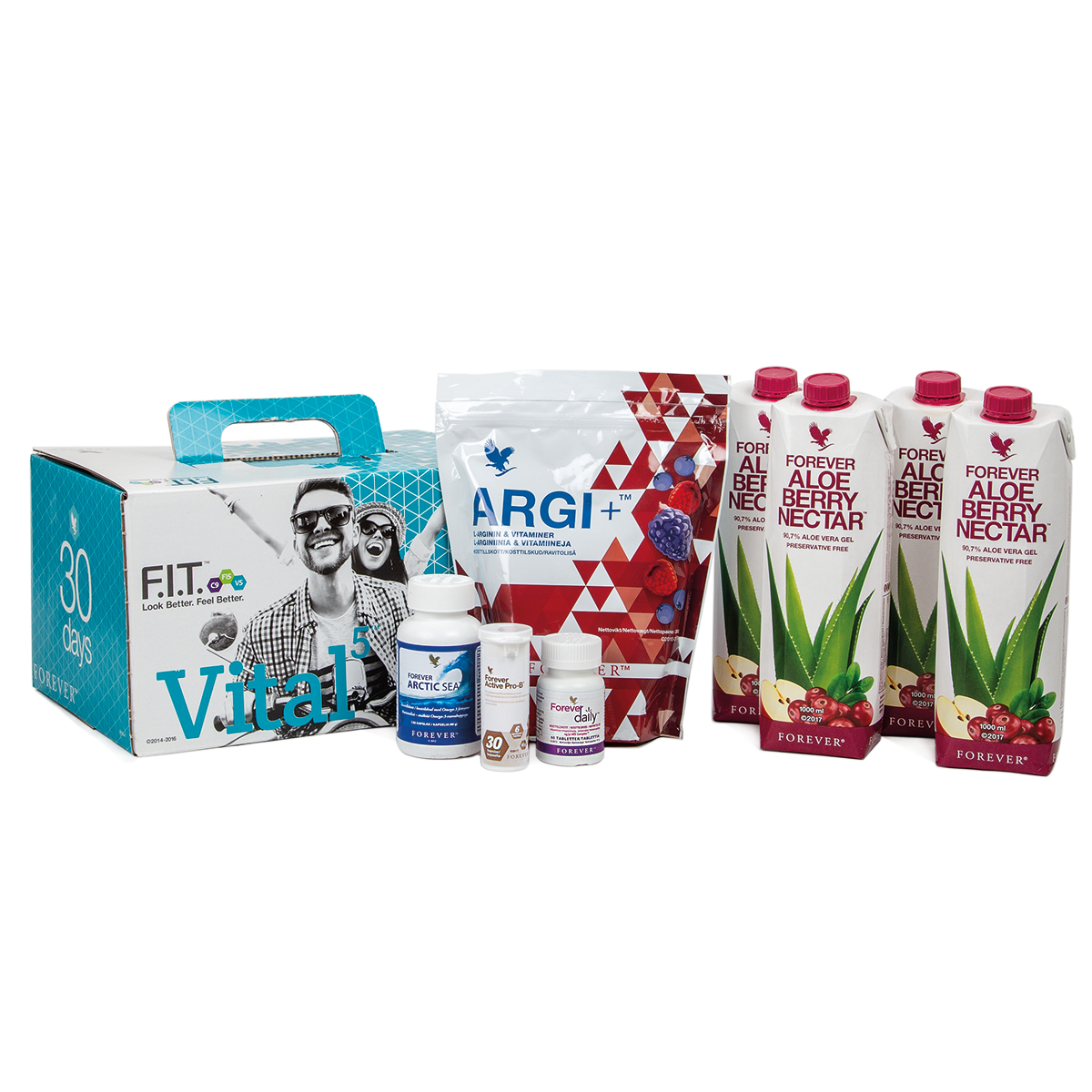 Vital5 samlar våra 5 populäraste kosttillskott, innehåller bl.a. Forever Daily multivitamin, Forever Active Pro-B och Forever Acrtic Sea.